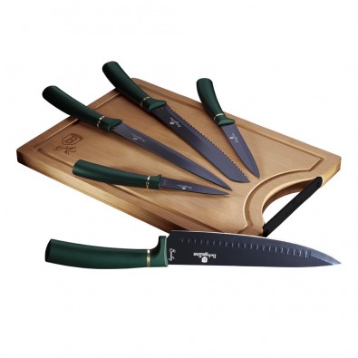 Sada nožů s nepřilnavým povrchem + prkénko 6 ks Emerald Collection
