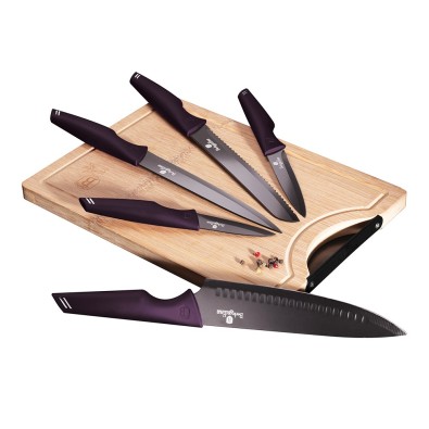 Súprava nožov s nepriľnavým povrchom + doska 6 ks Purple Eclipse Collection