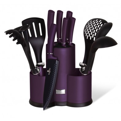 Sada nožů a kuchyňského náčiní ve stojanu 12 ks Purple Metallic Line